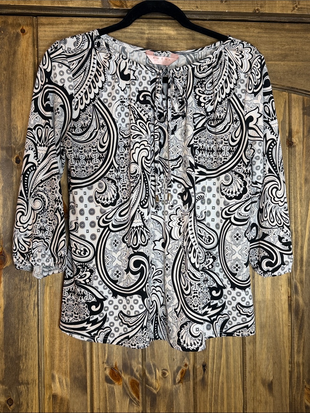 Tie-Neck Paisley Blouse in Black & White